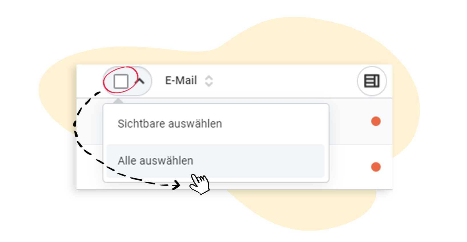 KÃ¤stchen wÃ¤hlen zum AuswÃ¤hlen aller Kontakte mit einem Klick