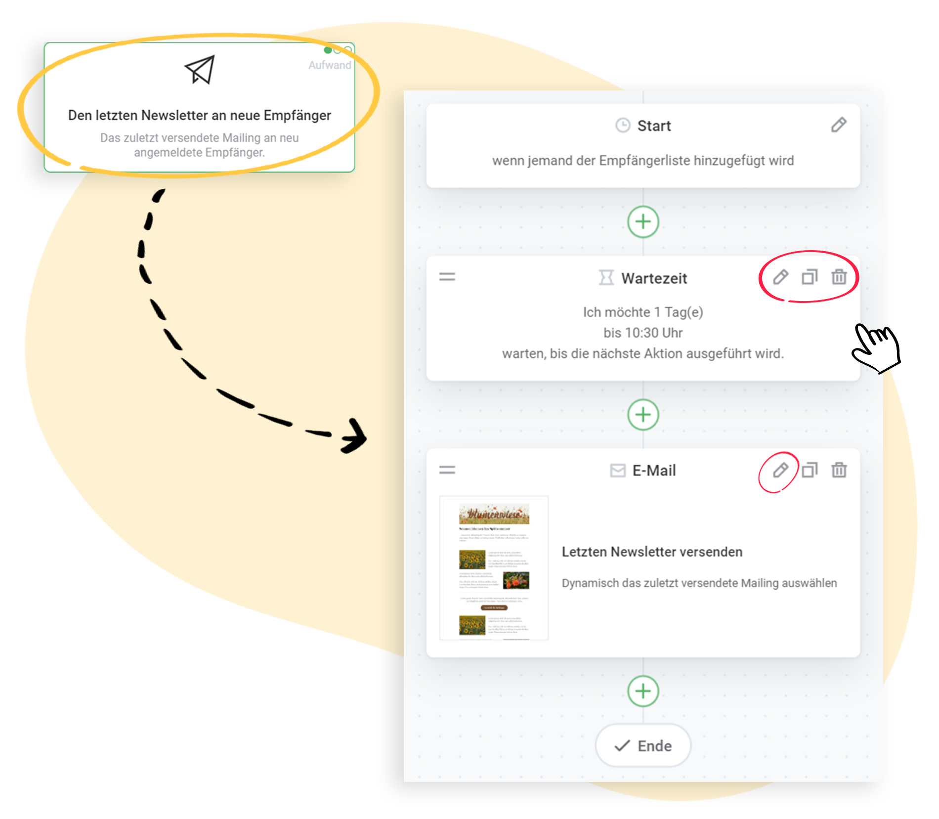 Elemente fÃ¼r die Automation bearbeiten, wie Wartezeit und E-Mail