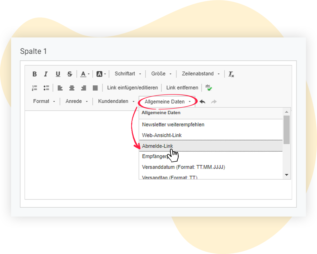 Abmeldelink als Textelement in den Newsletter einfÃ¼gen