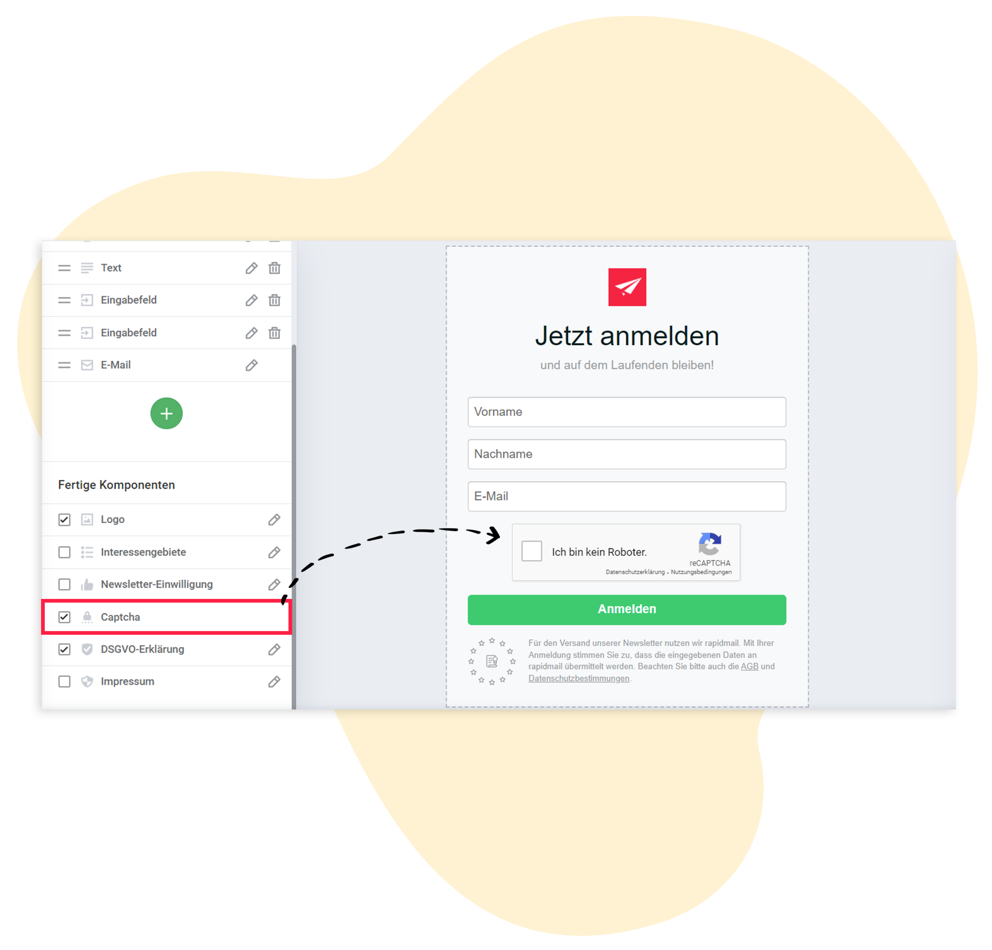 Einstellen eines Captcha-Felds innerhalb des Anmeldeformulars