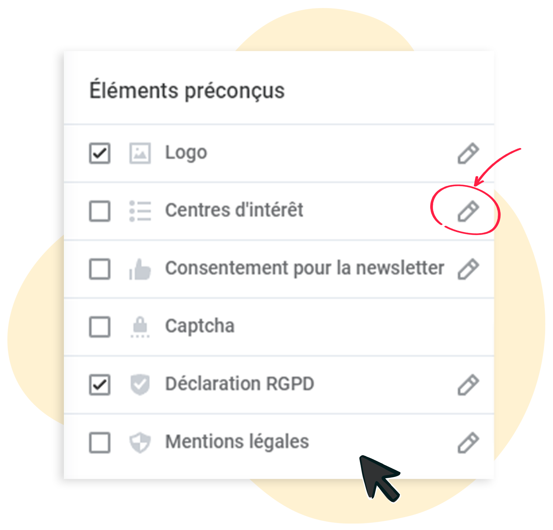 Gestion des éléments prêts à l'emploi pour votre formulaire d'inscription