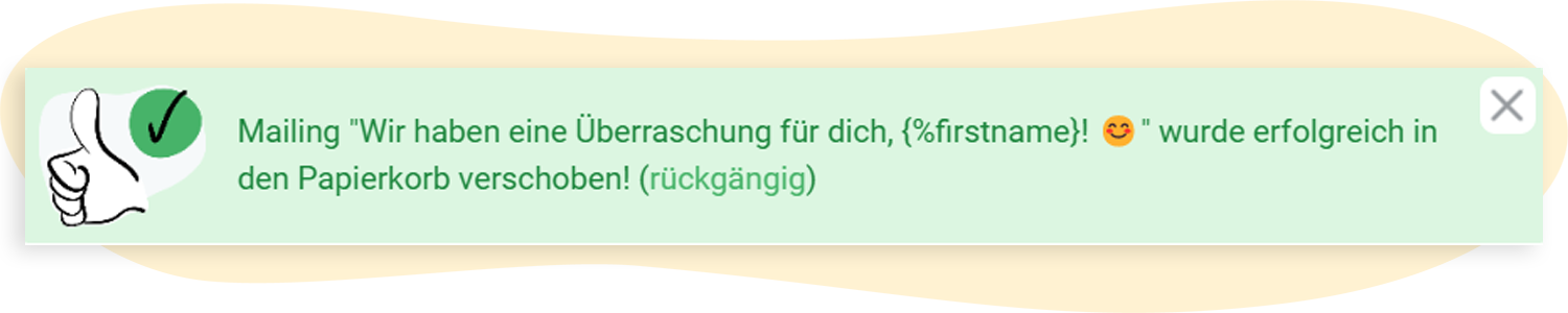 BestÃ¤tigungsmeldung, nachdem ein Entwurf gelÃ¶scht wurde