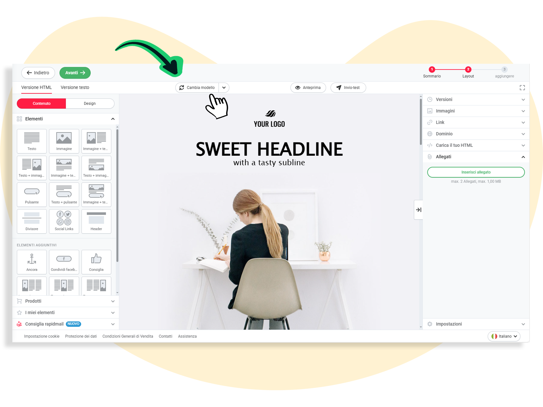 Modifica del template dell'email tramite l'editor
