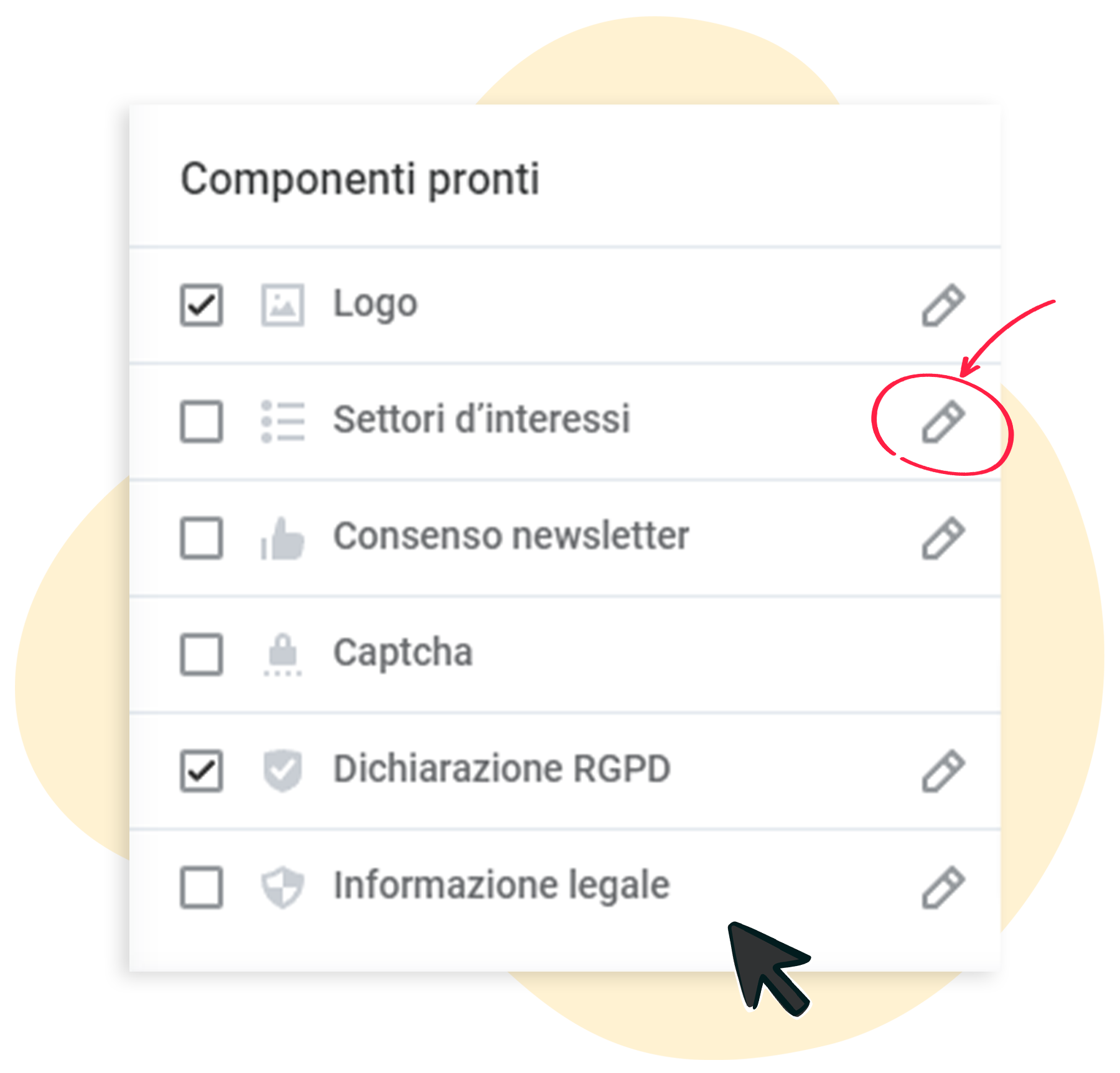Modifica dei settori d'interesse per un modulo di registrazione