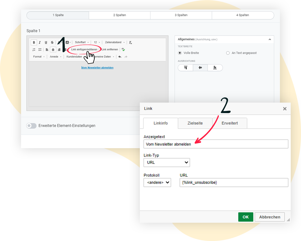 Link-Text fÃ¼r den Abmeldelink editieren