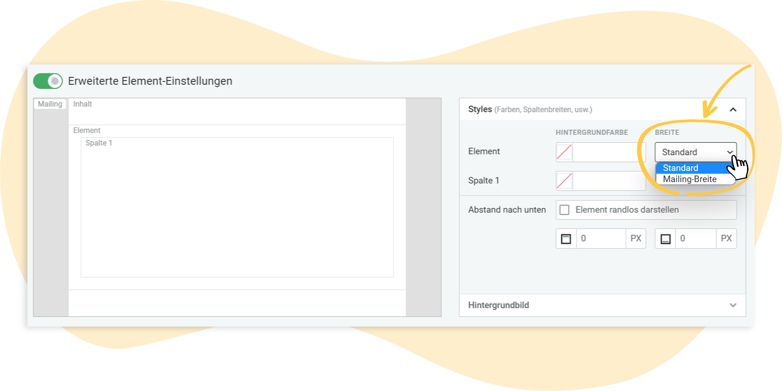 Breite eines Elements im rapidmail Mailing-Editor anpassen