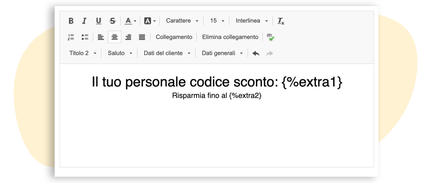 Codice sconto nel campo di testo