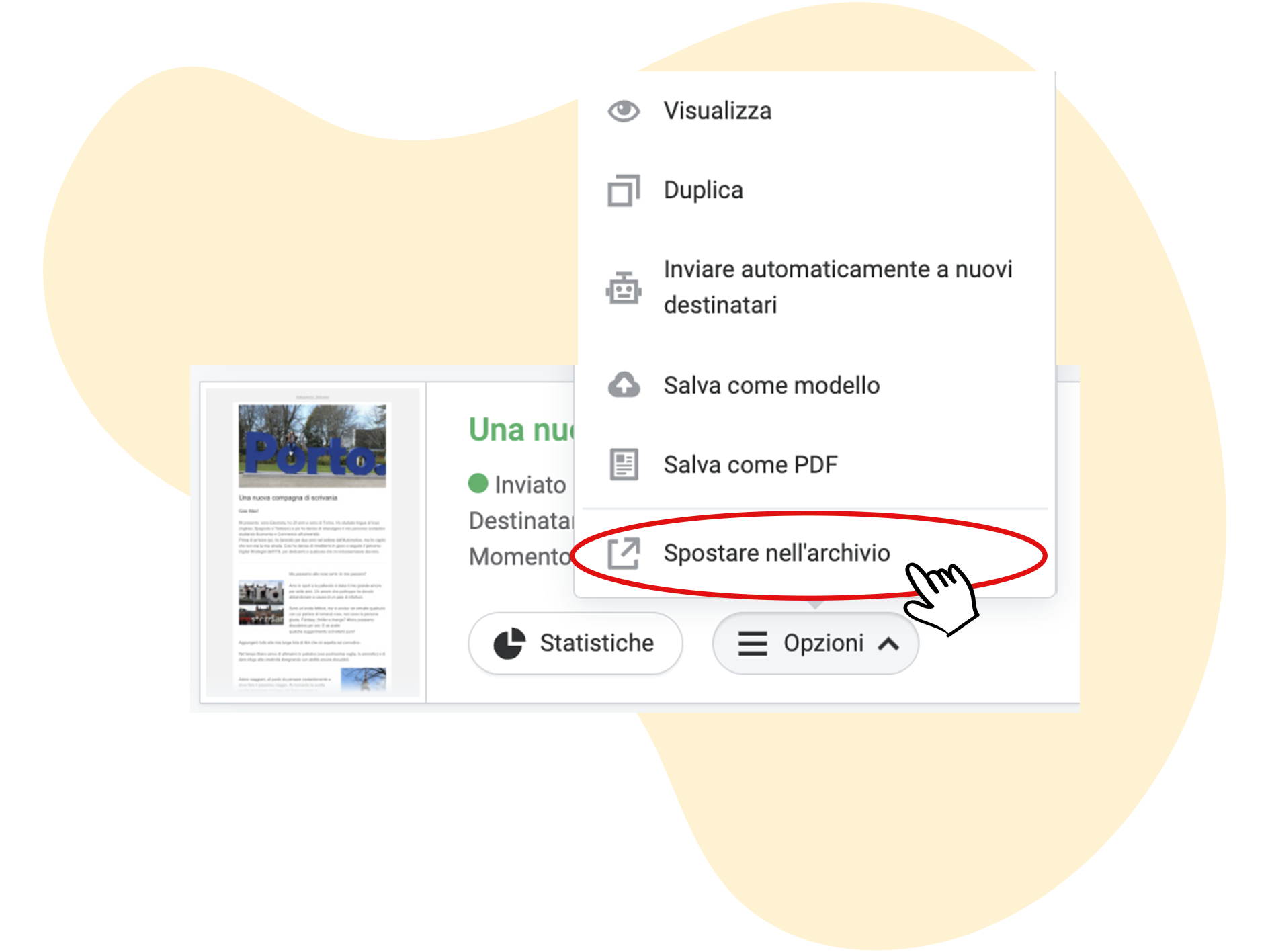 Spostare una newsletter nell'archivio