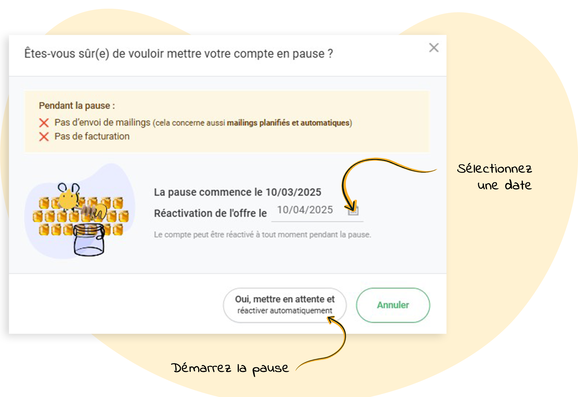 Définir la durée de mise en pause de votre abonnement rapidmail