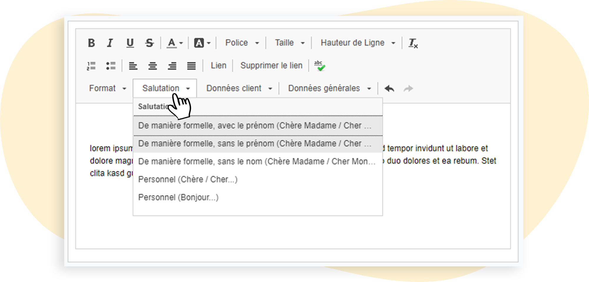 Salutations personnalisées dans l'éditeur de newsletters de rapidmail