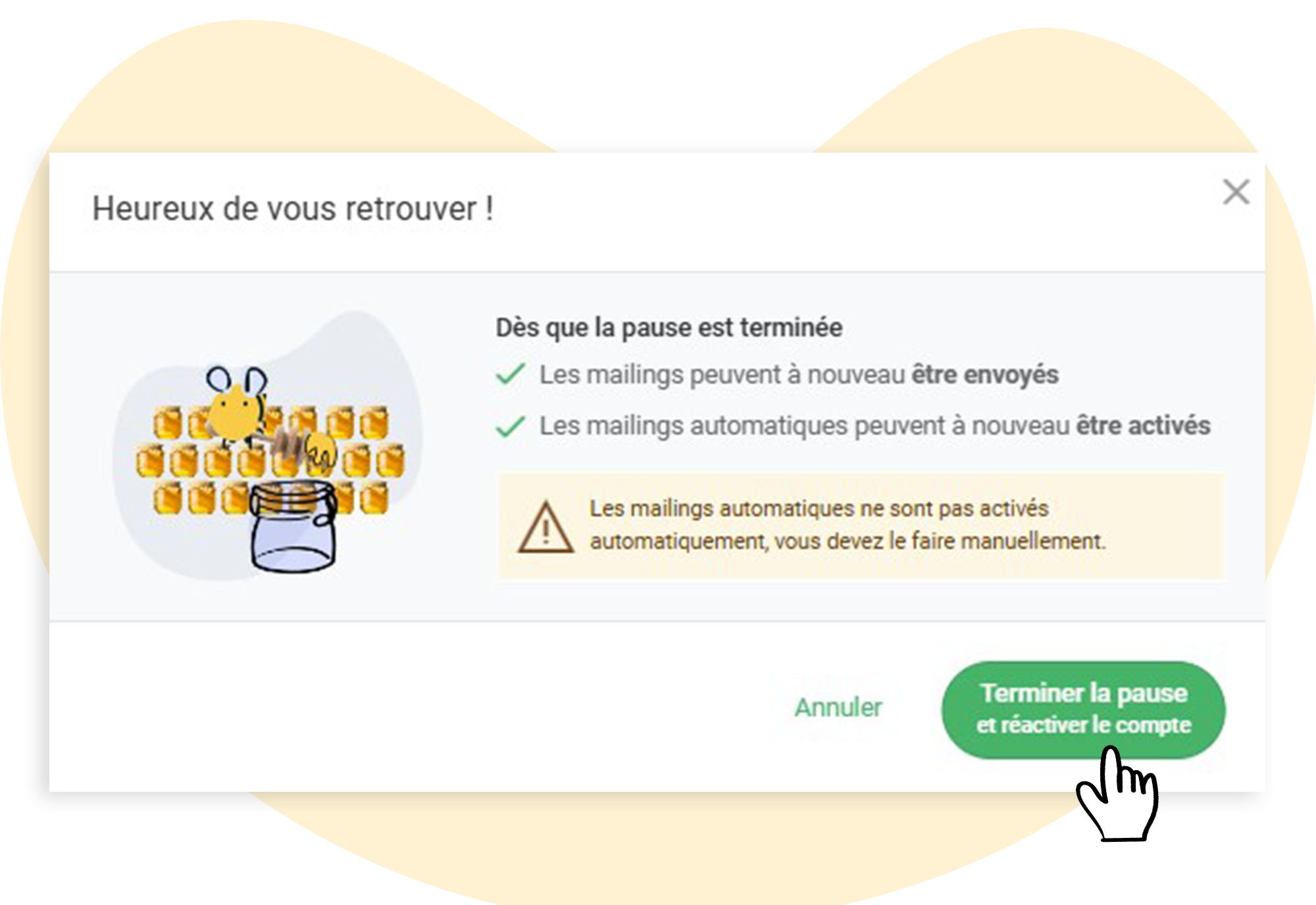 Réactiver un abonnement rapidmail mis en pause