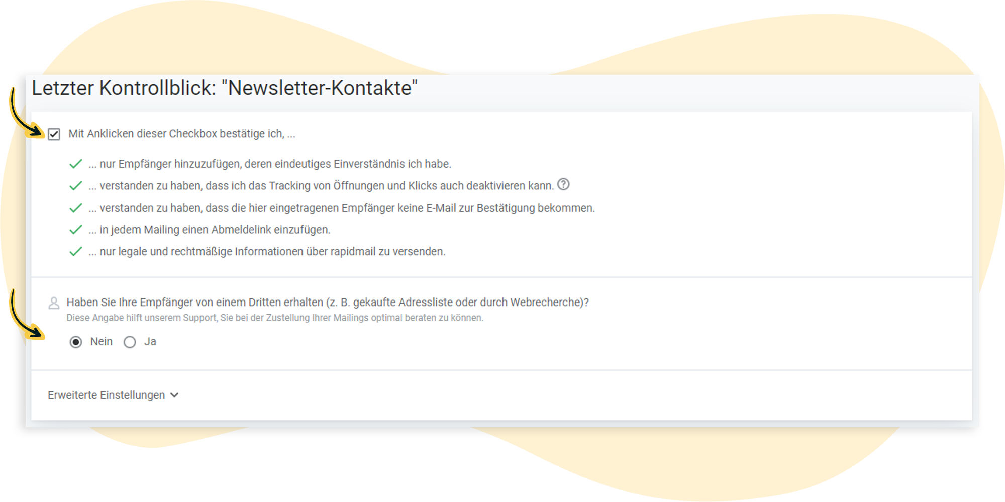 Kontrollblick: Empfängerdaten