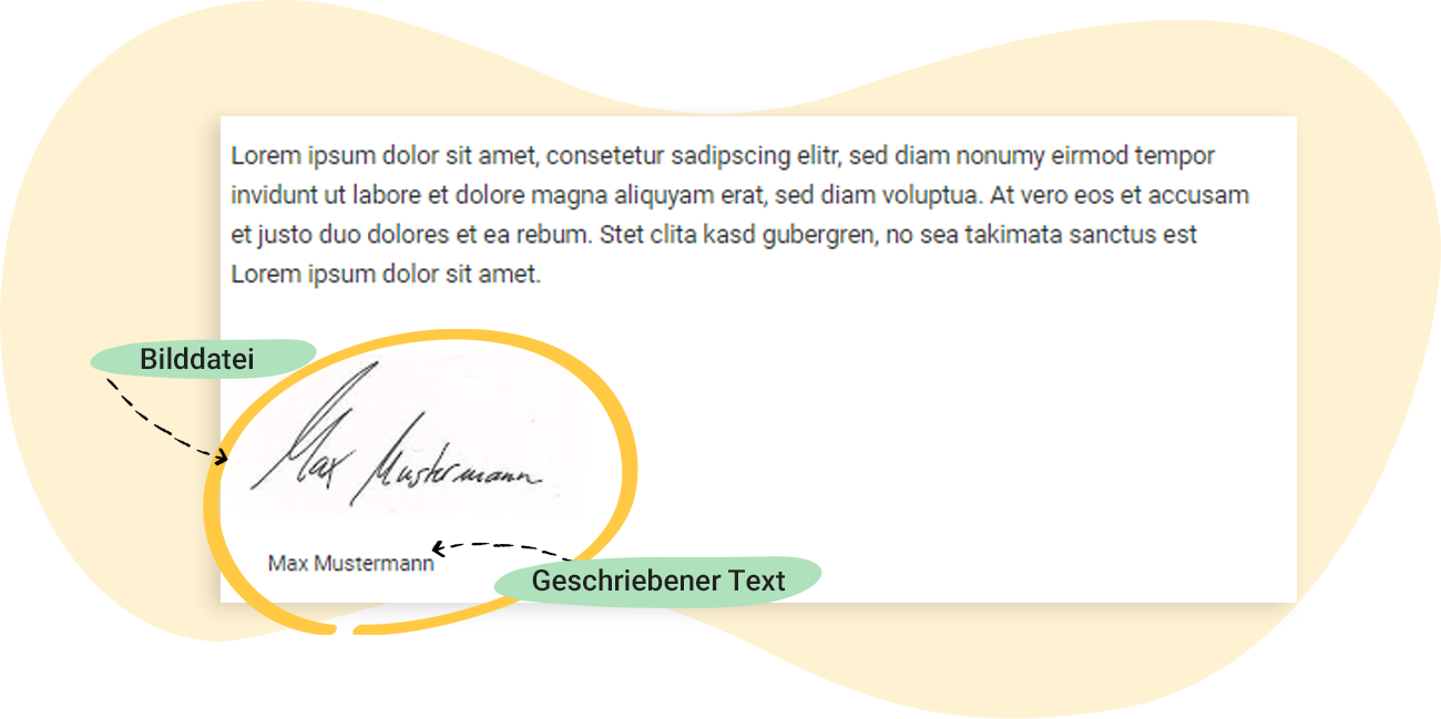 Beispiel von einer Unterschrift als Bild und dem Namen als Text darunter