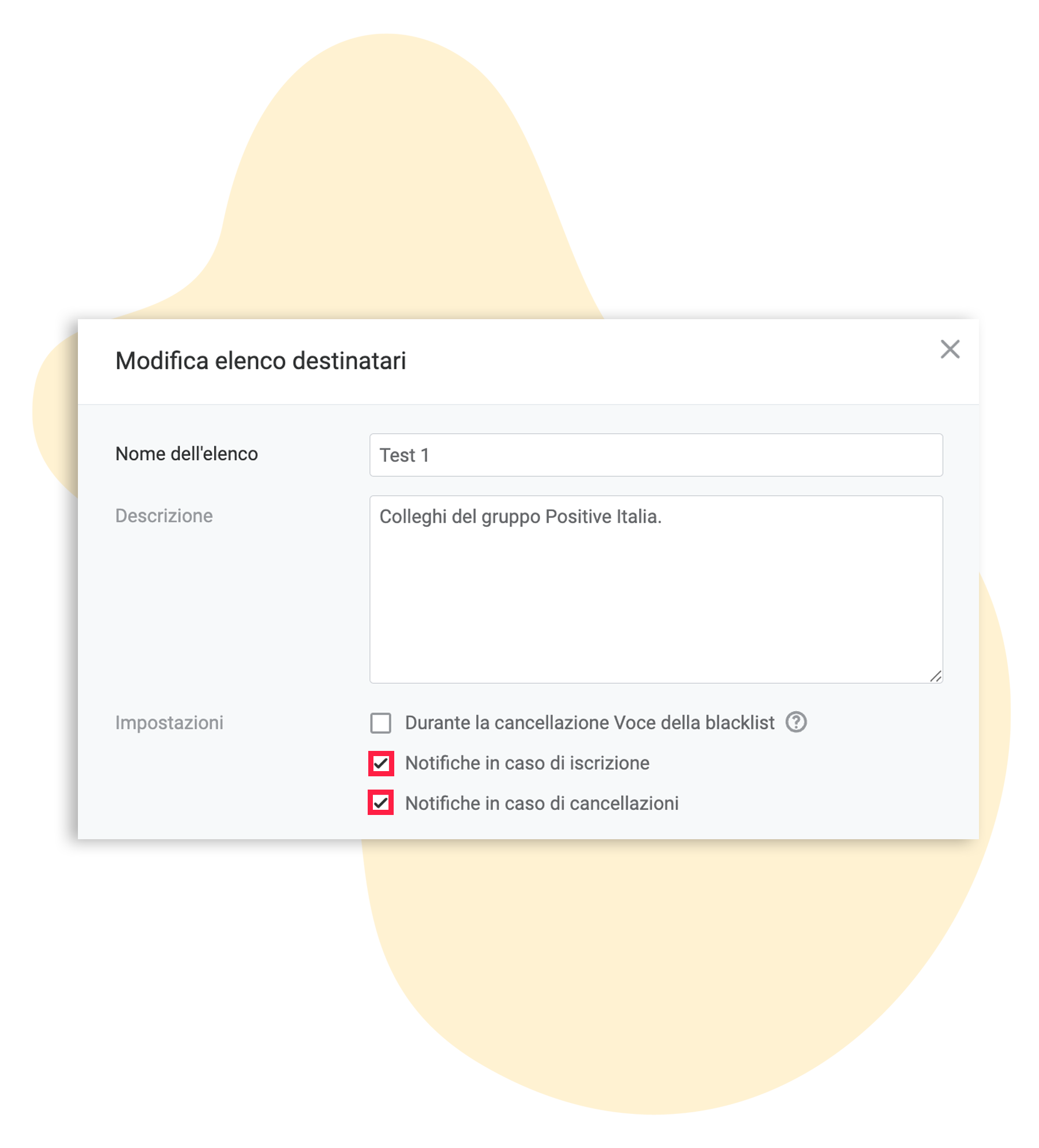 Abilita la notifica di iscrizione e disiscrizione alla newsletter in un elenco di destinatari 