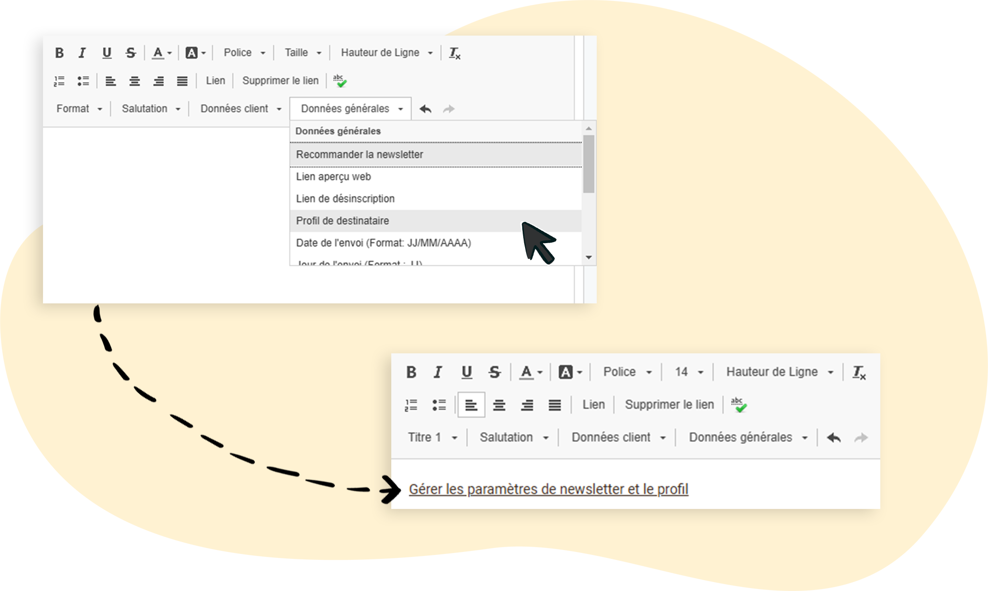 Le lien vers le profil du destinataire est inséré dans l'email.