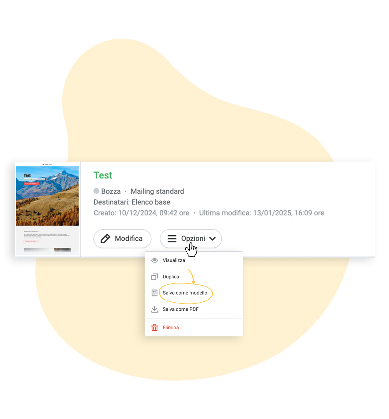 Salvare una newsletter già creata come modello