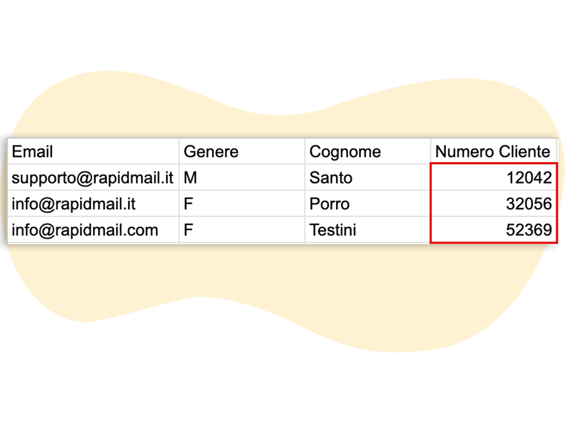 Esempio di dati dei clienti