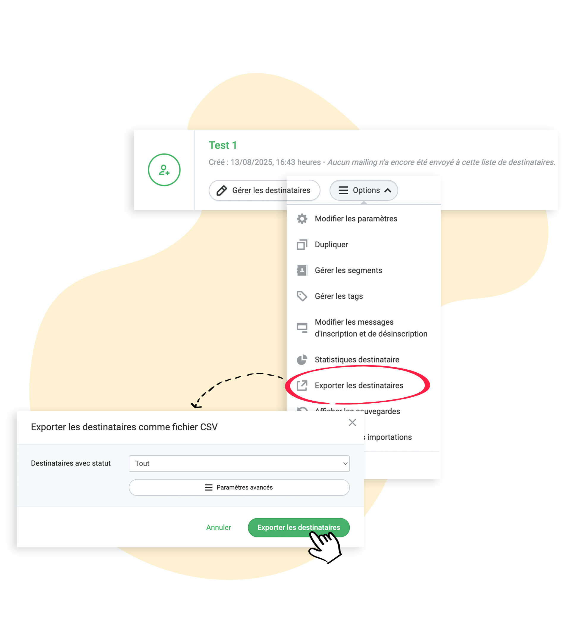 Exporter les destinaires avec un fichier CSV