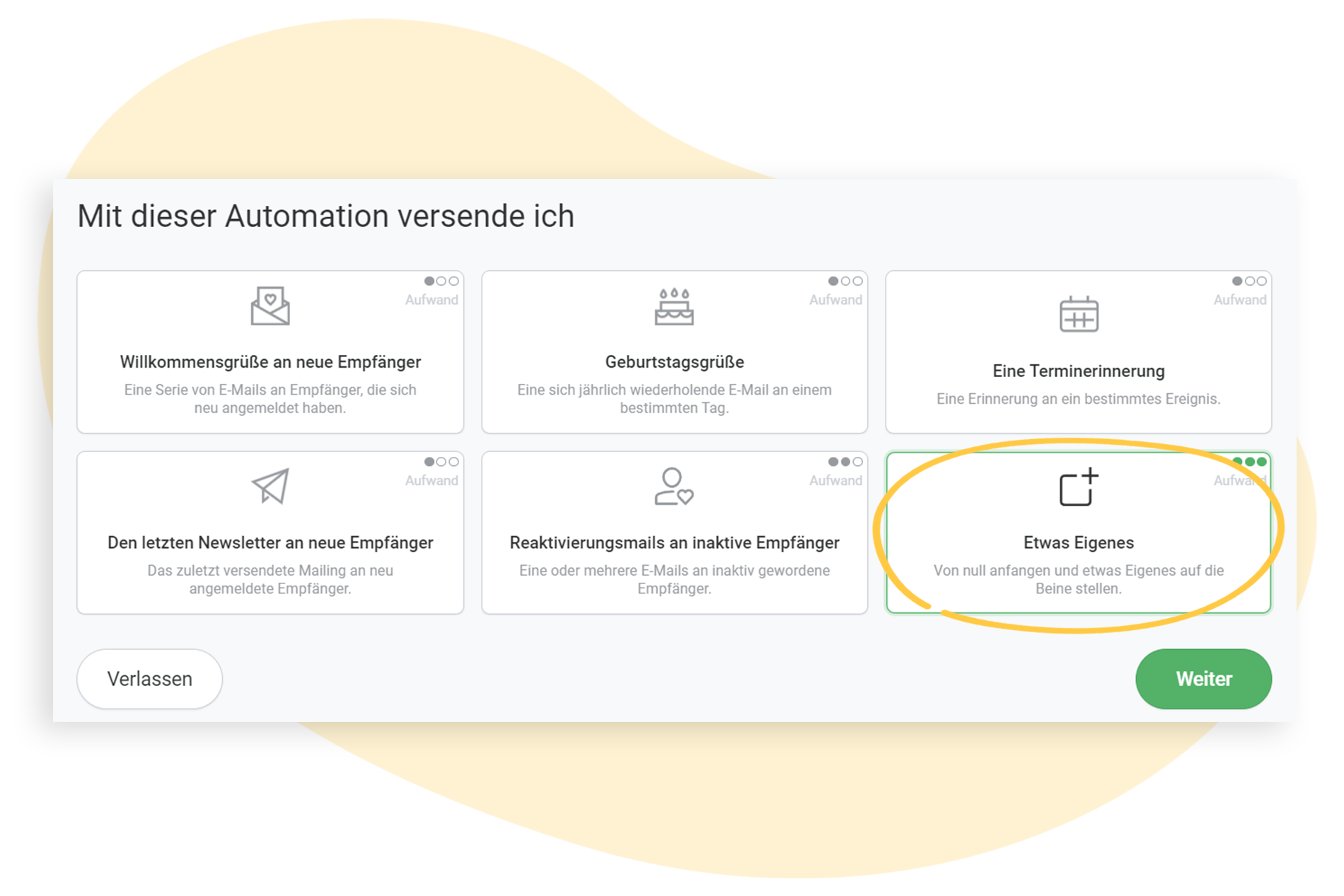 Use Case "Etwas Eigenes" auswÃ¤hlen