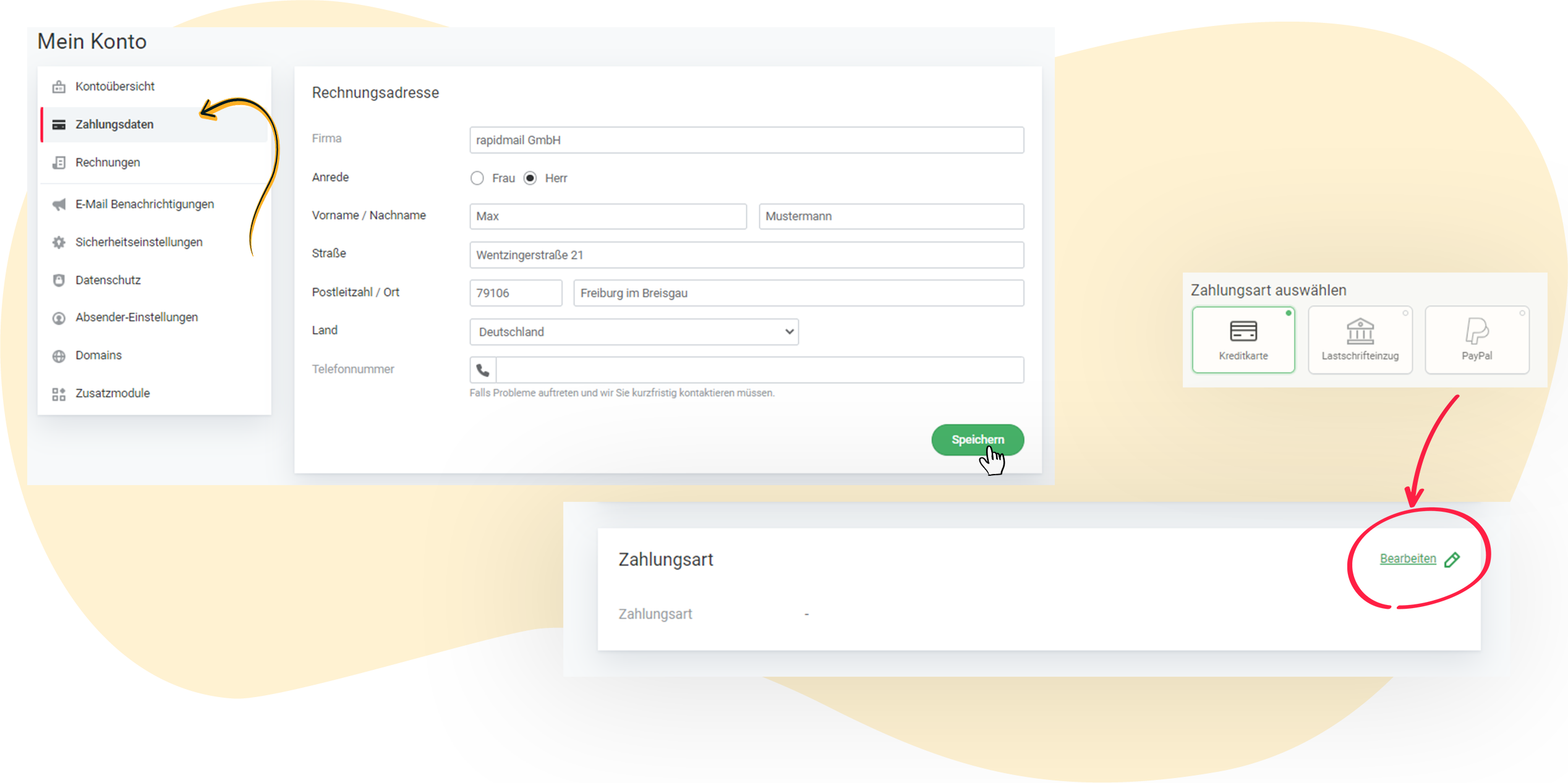 Zahlungsdaten anpassen mit rapidmail