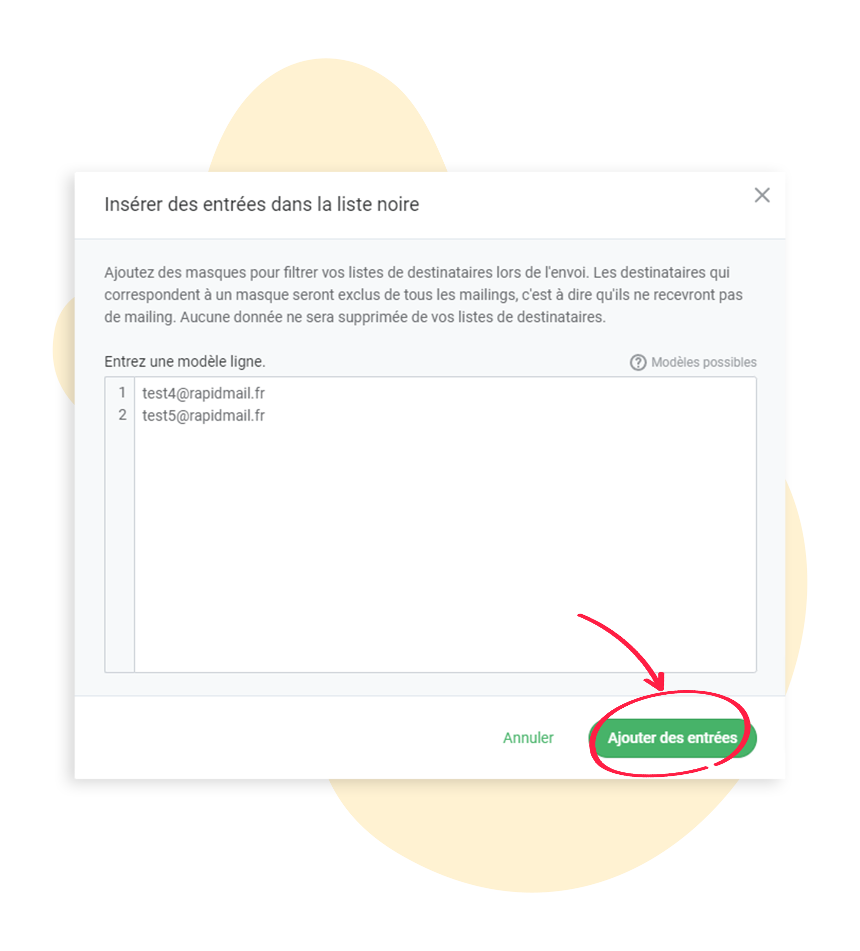 Entrer manuellement des contacts sur la liste noire