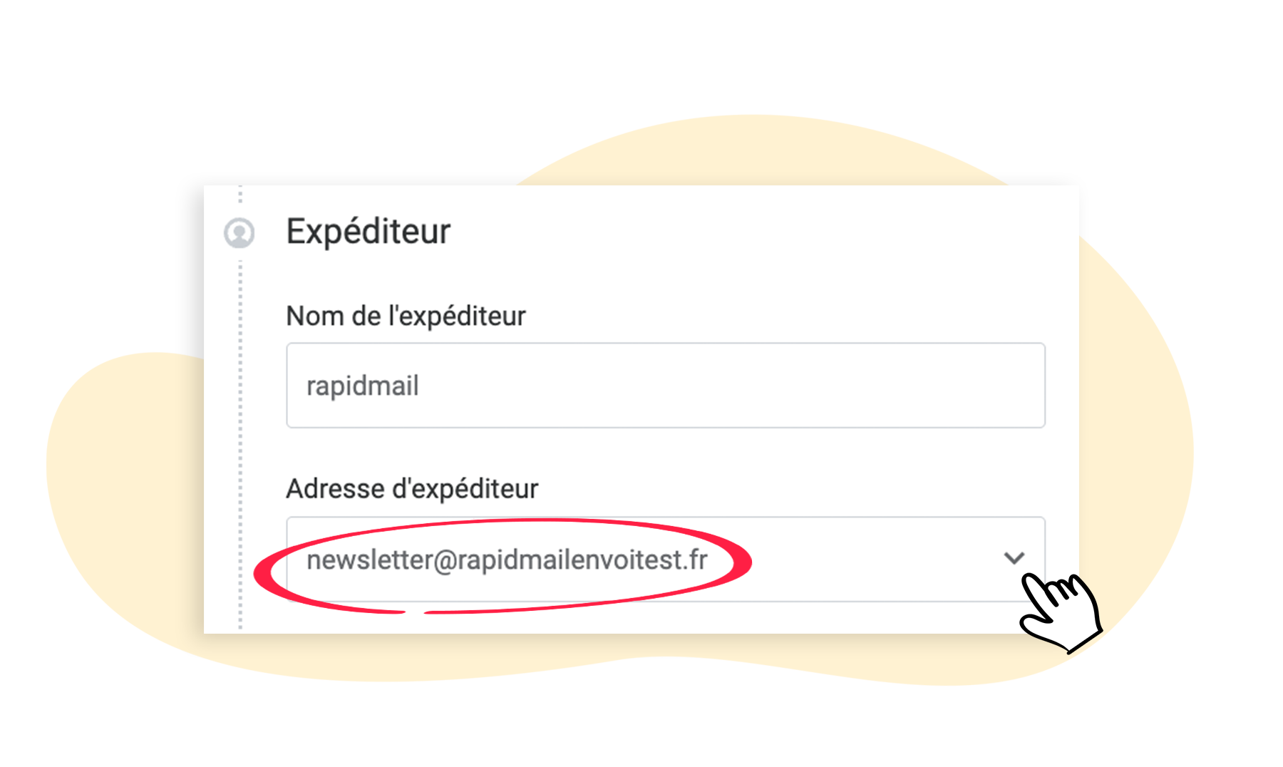 Dans l'onglet Expéditeur, l'adresse de l'expéditeur est ajustée pour l'envoi interne de la newsletter afin d'assurer la livraison.