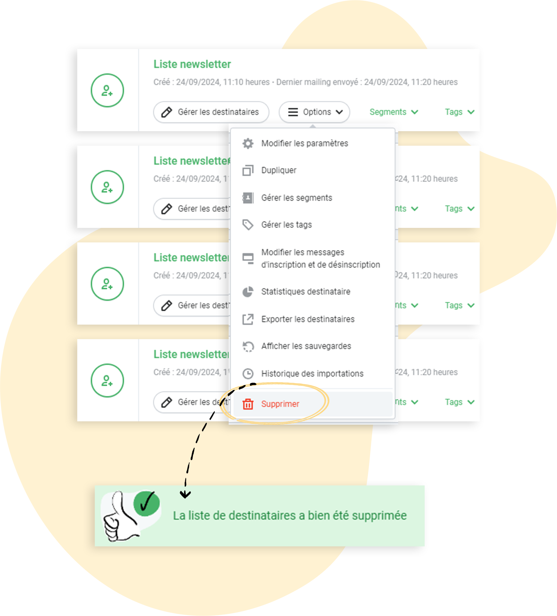 Supprimer une liste de contacts dans rapidmail