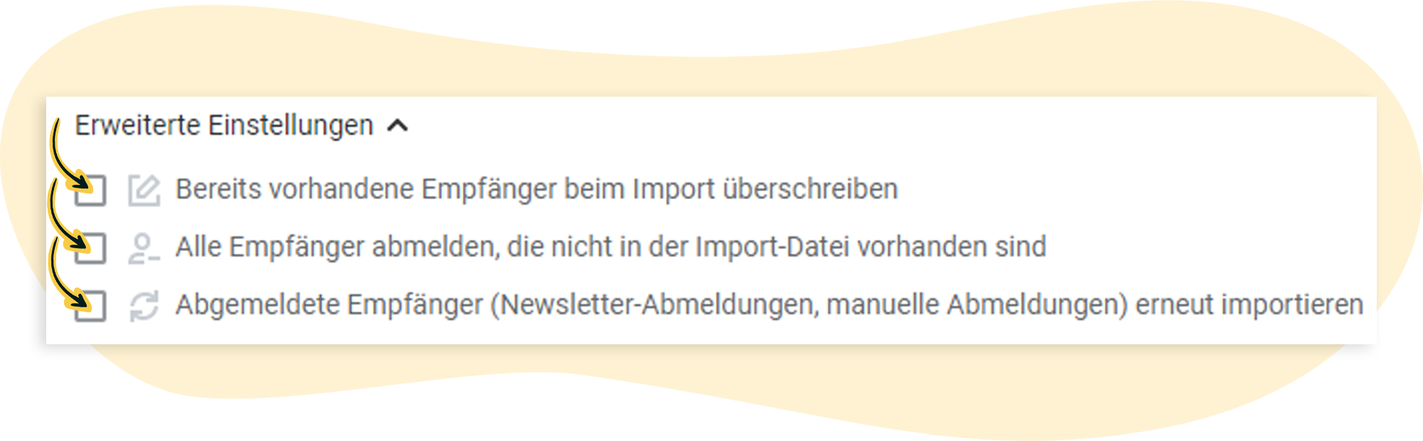 Erweiterte Einstellungen beim Empfängerimport