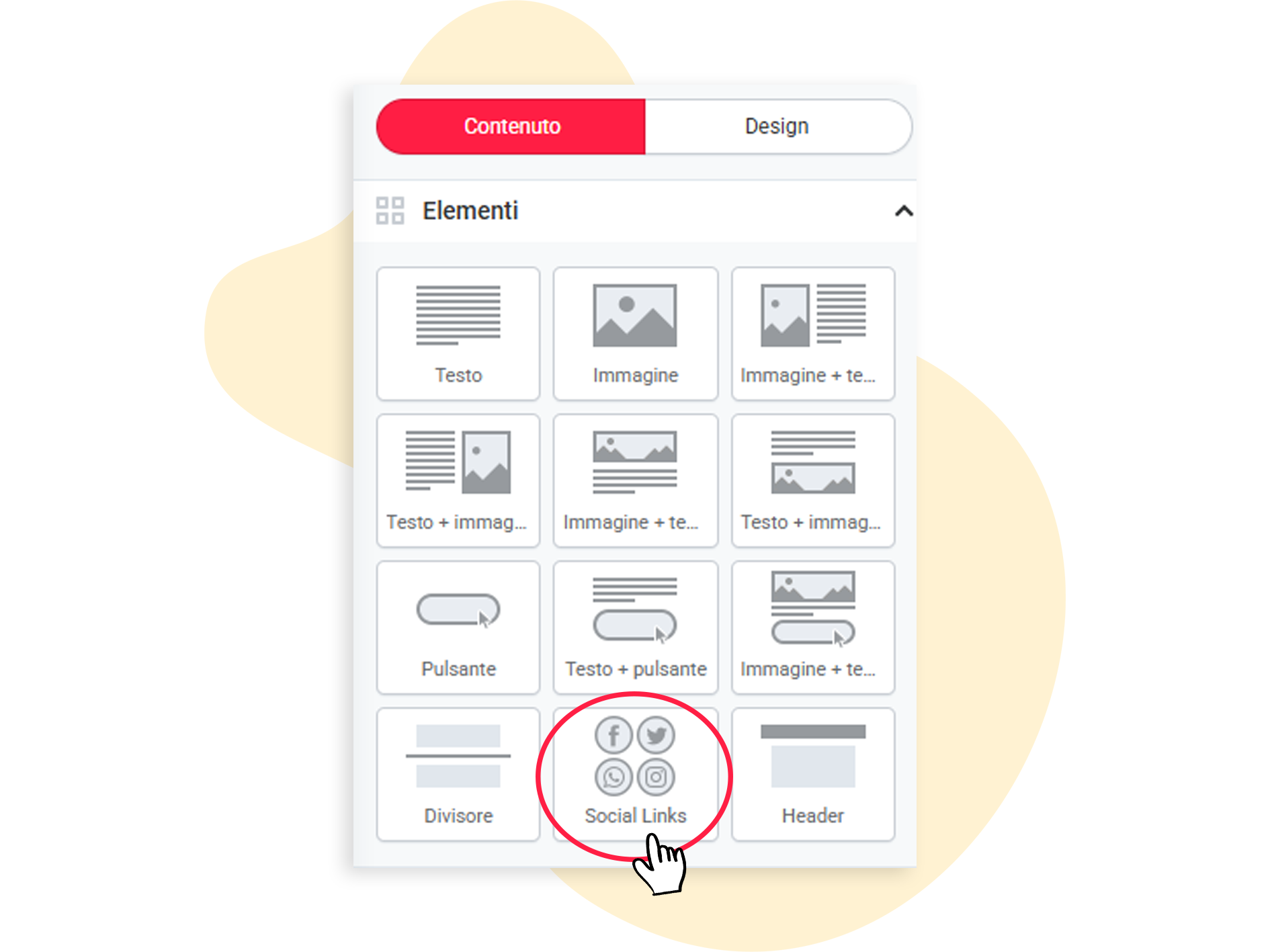 Icone social nell'editor come elementi