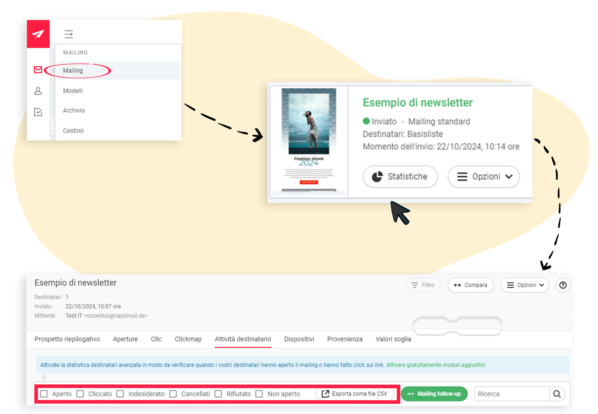Procedura per l'esportazione delle statistiche di una newsletter