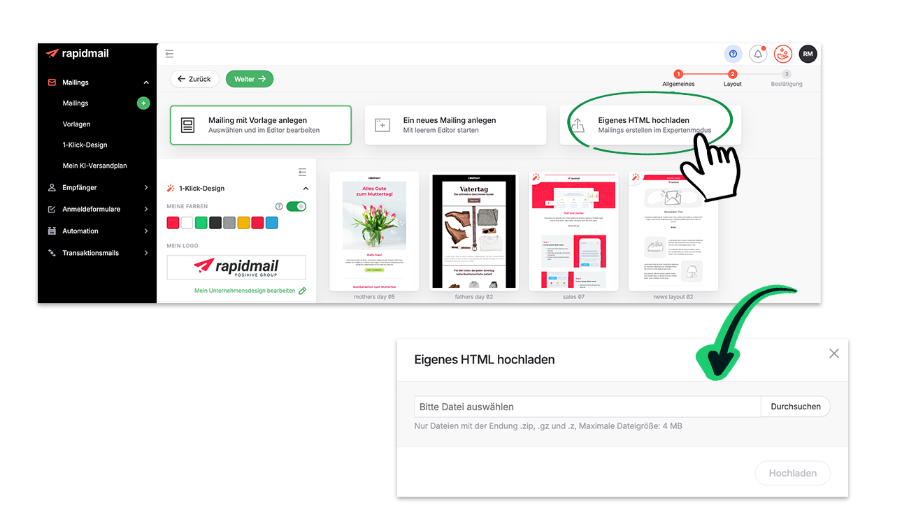 HTML-Datei in rapidmail importieren