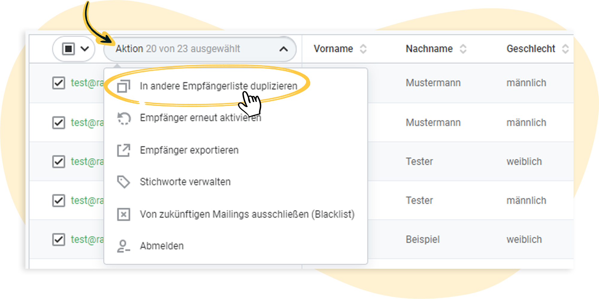 Aktion durchfÃ¼hren: EmpfÃ¤nger duplizieren