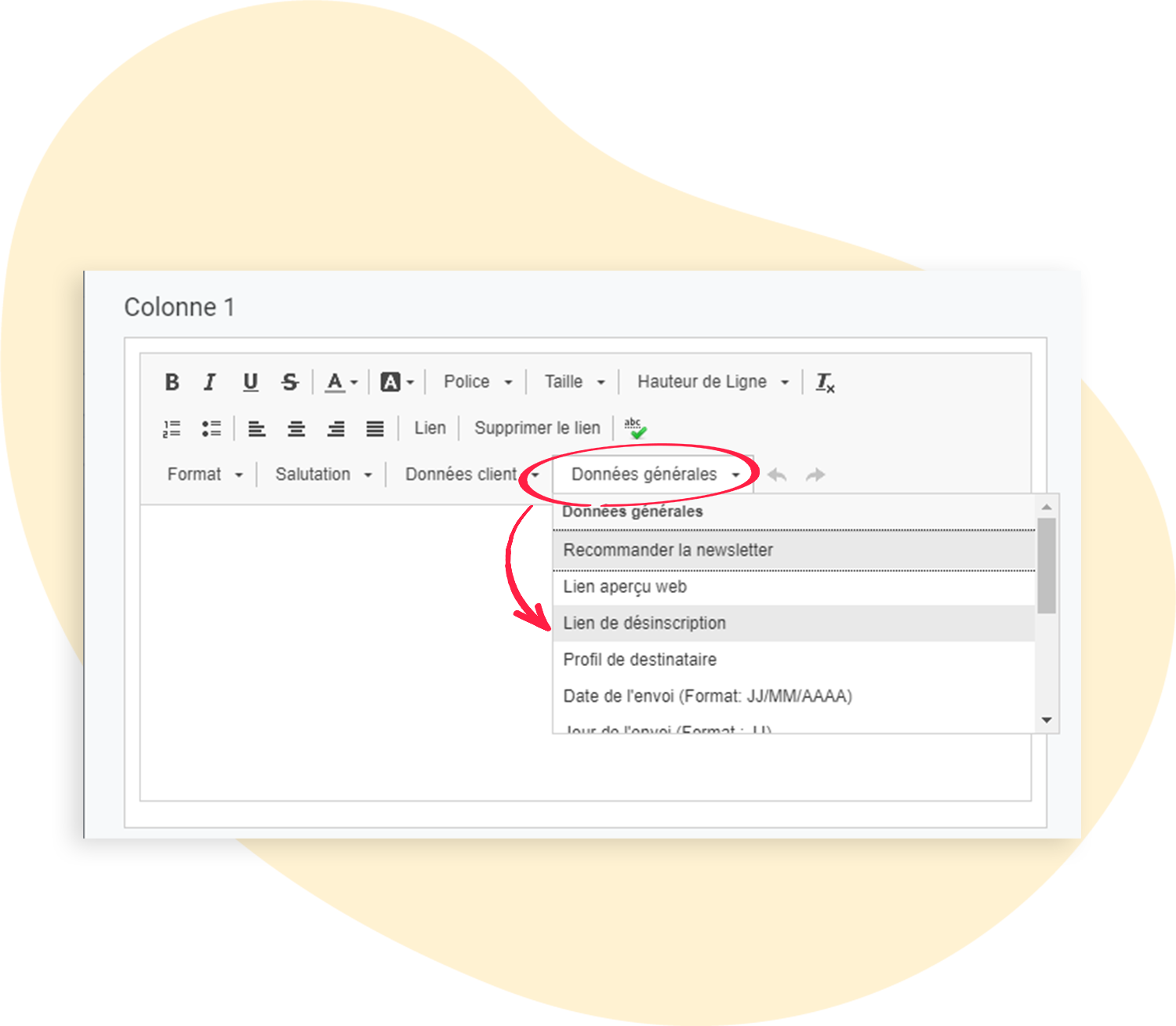 Ajouter le lien de désinscription sur du texte