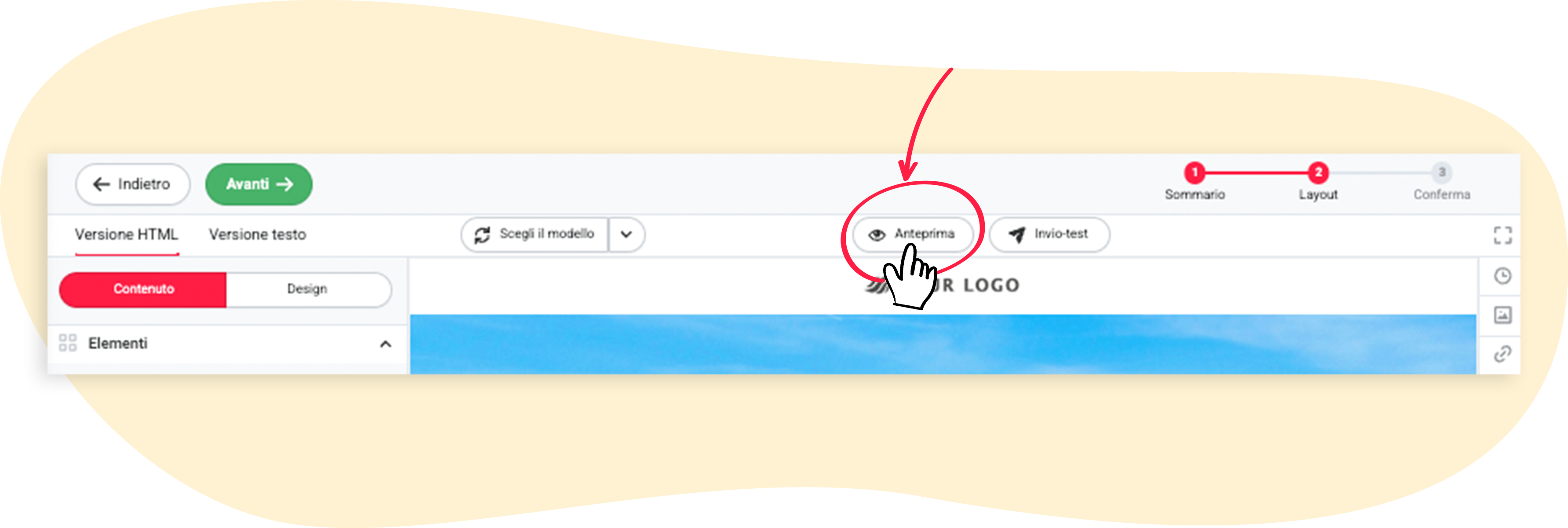 Funzione di anteprima nell'editor di newsletter di rapidmail