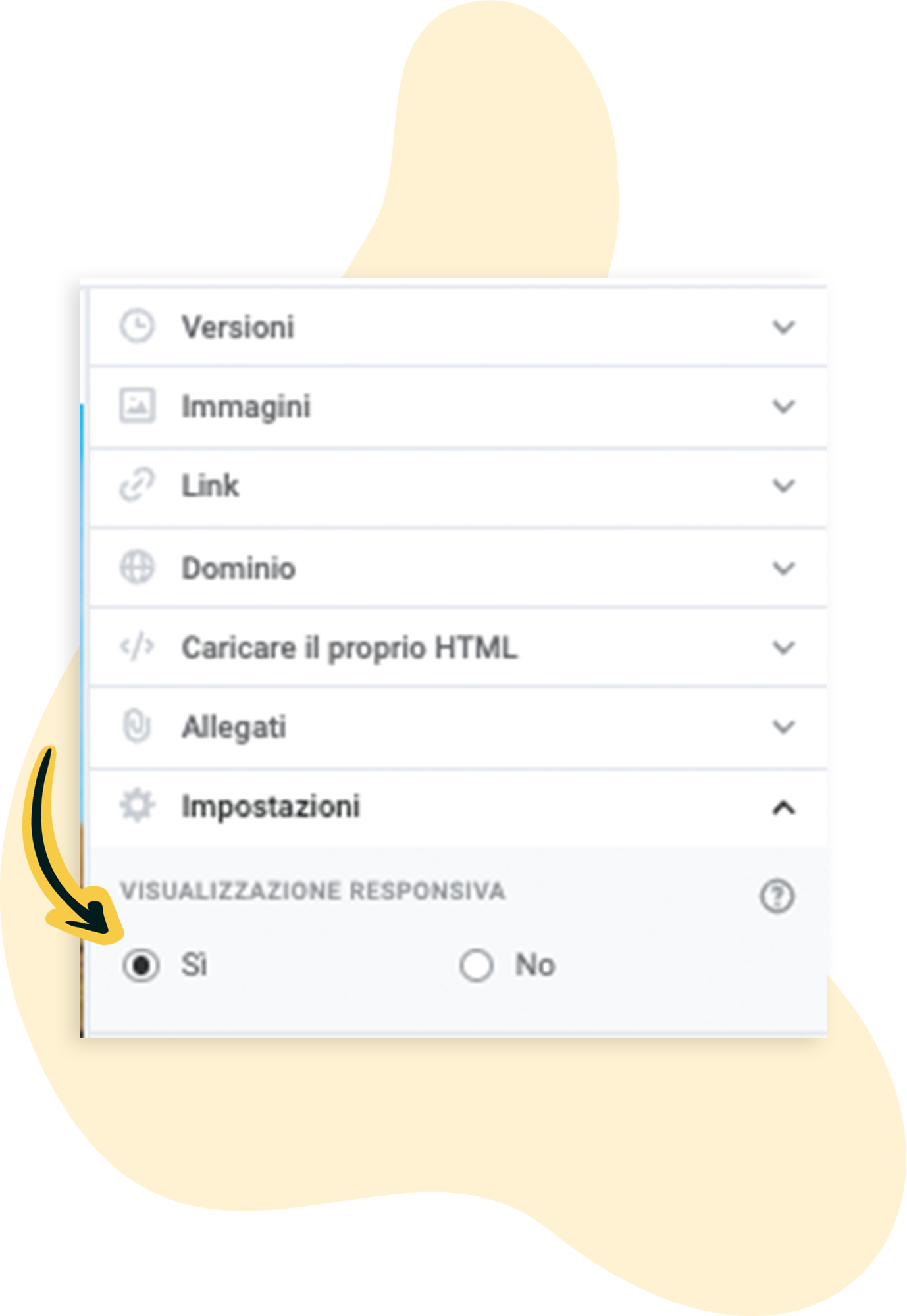 Selezione e deselezione della visualizzazione responsiva nell'editor di newsletter
