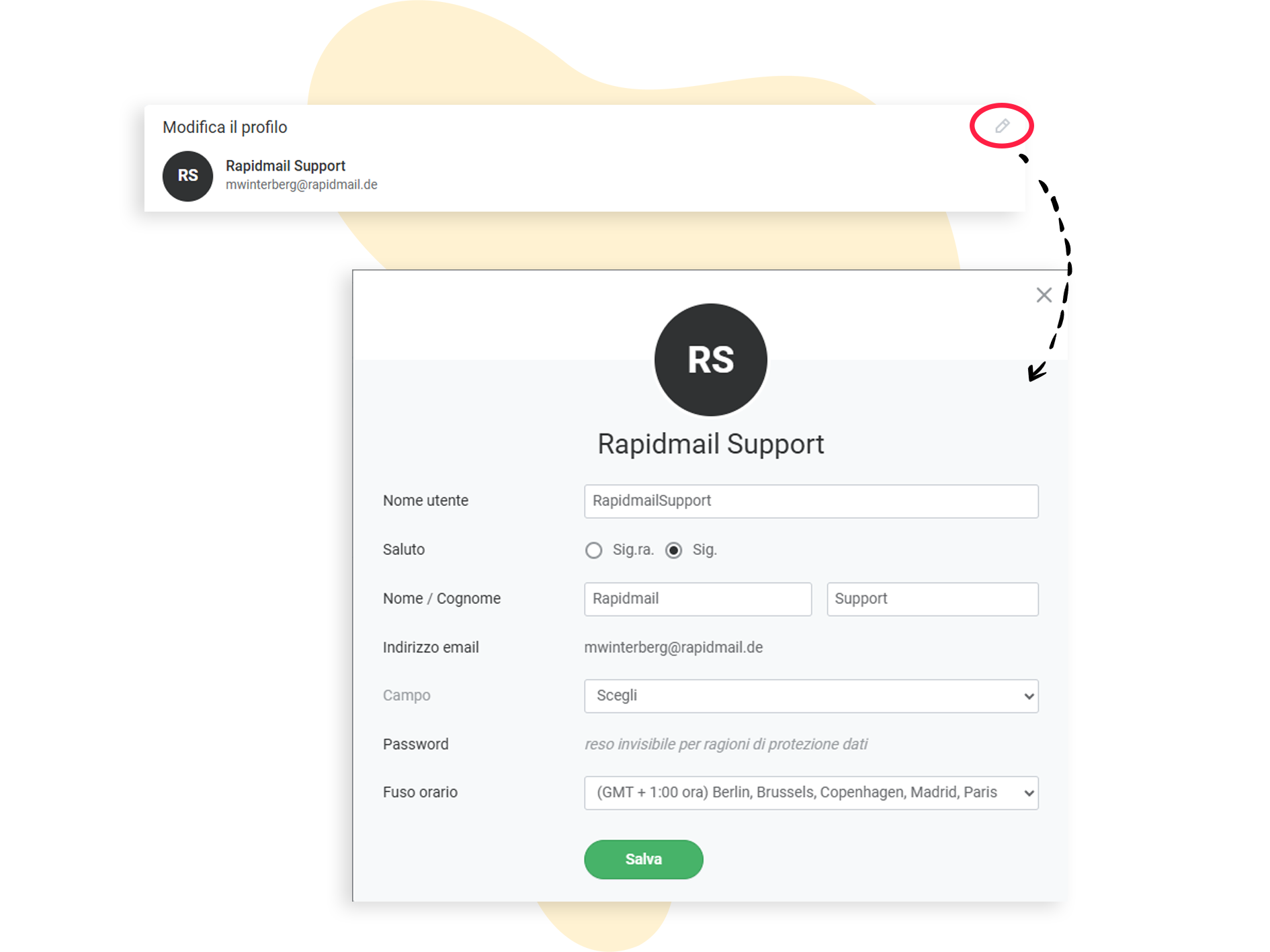 Impostazioni account > Modifica profilo