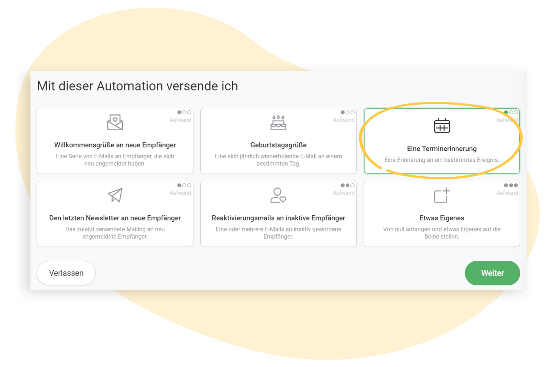 Schritt 1: Use Case Terminerinnerung auswÃ¤hlen