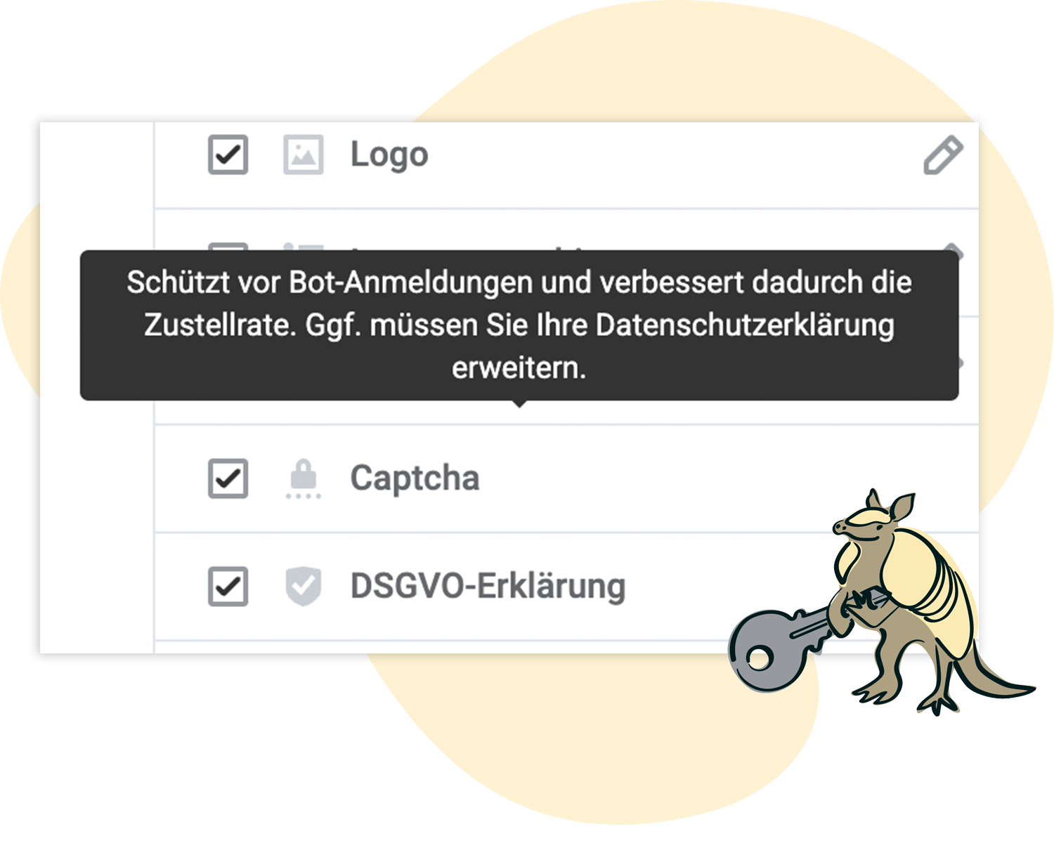 Hinweis im Tool: Erweiterung der Datenschutzerklärung bei Verwendung des ReCaptchas