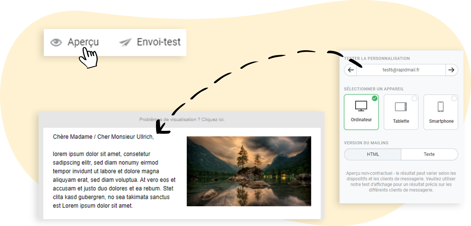 Apercu de la personnalisation dans l'éditeur raoidmail