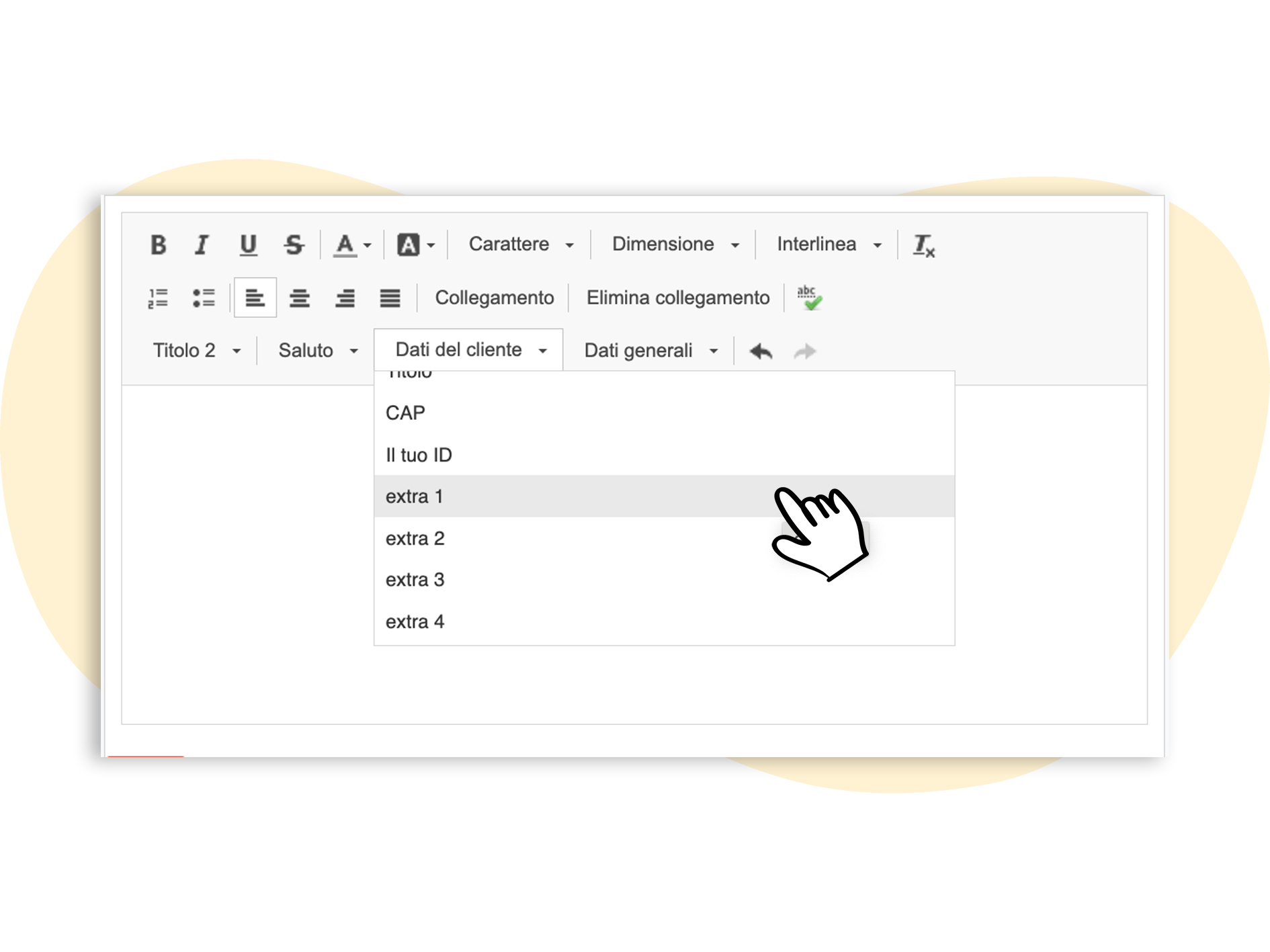 Inserisci un campo di tipo extra nell'editor
