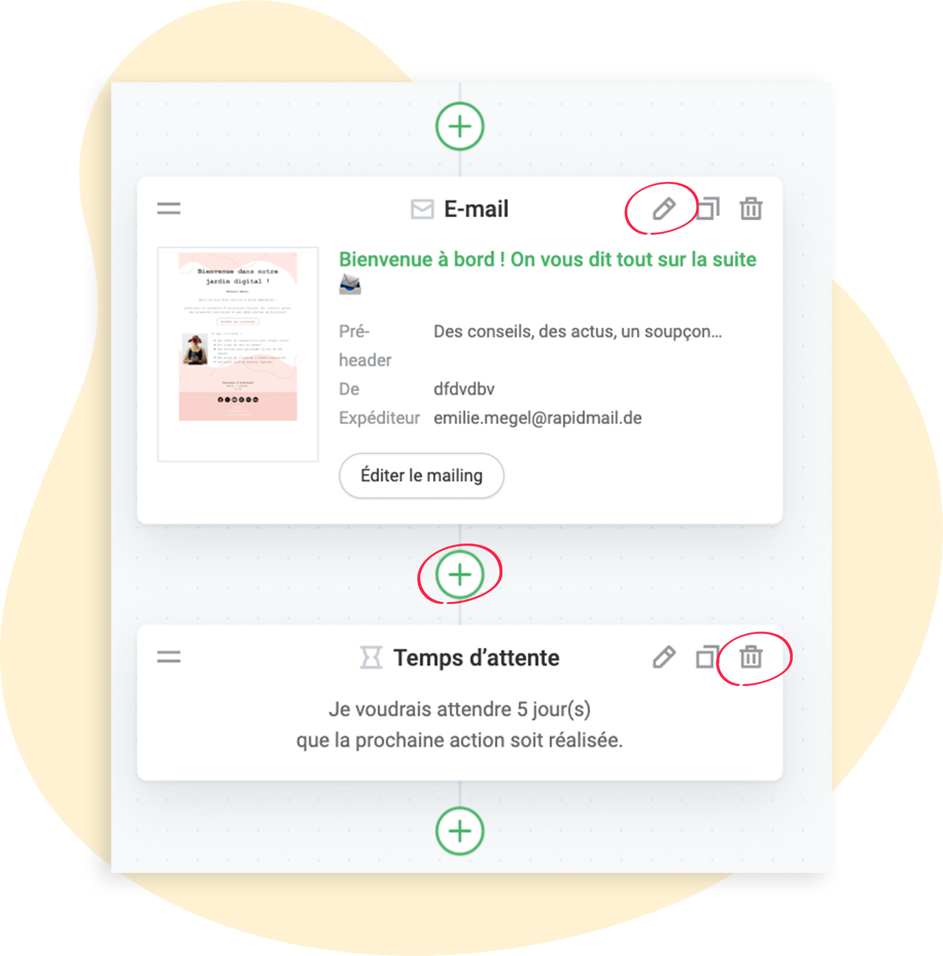 Les boutons Modifier, Ajouter, Supprimer dans le flux de travail d'automatisation