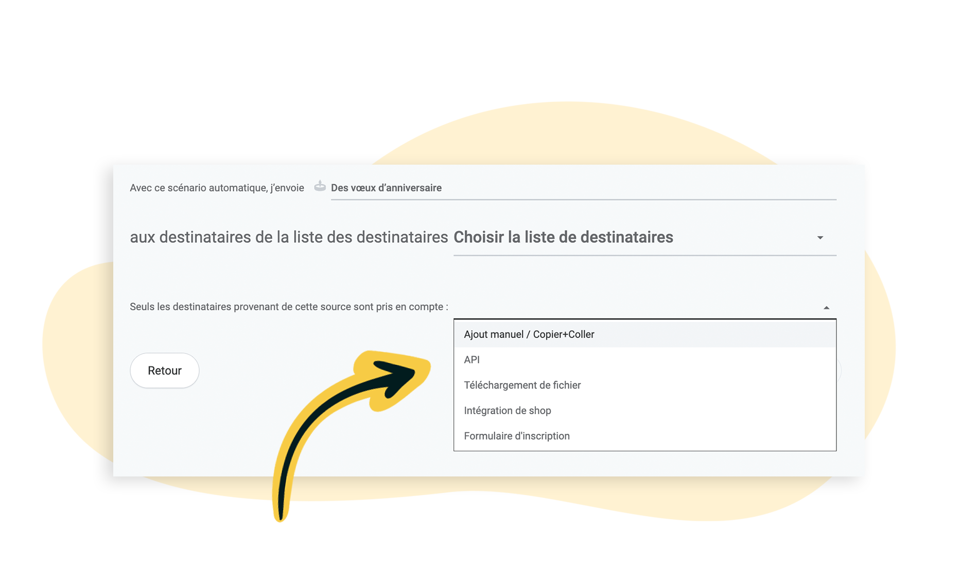Sélectionner l'origine du destinataire pour l'automatisation