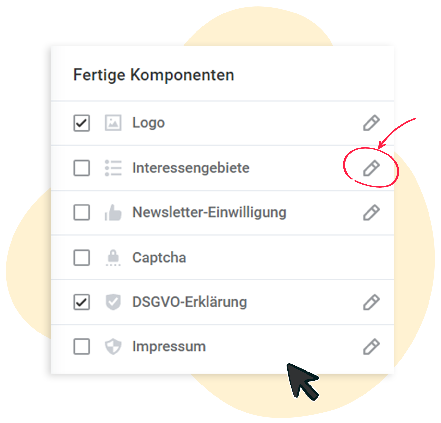 Bearbeitung der Fertigen Komponenten für ein Anmeldeformular