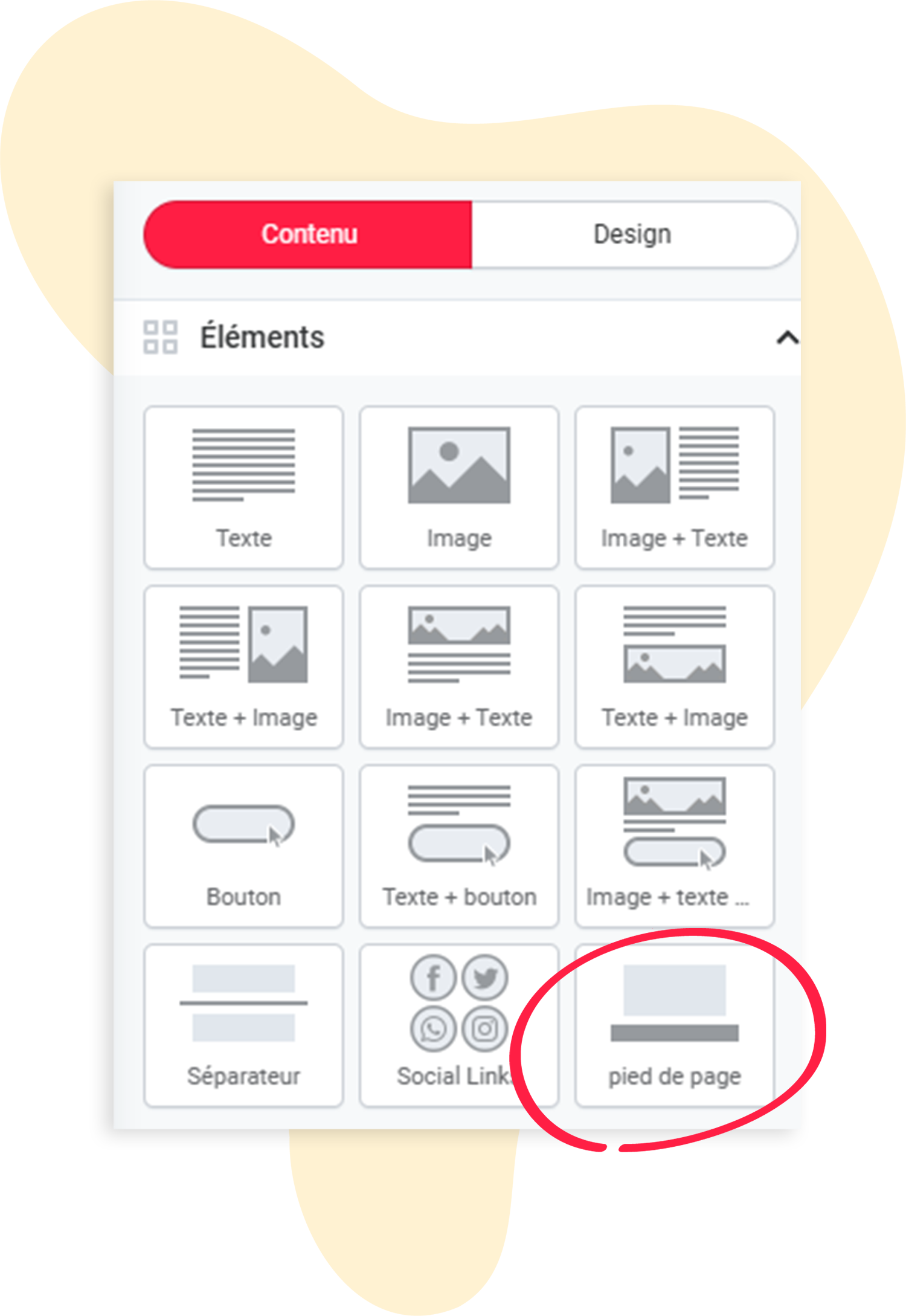 Element dans l'éditeur de mailing : Pied de page