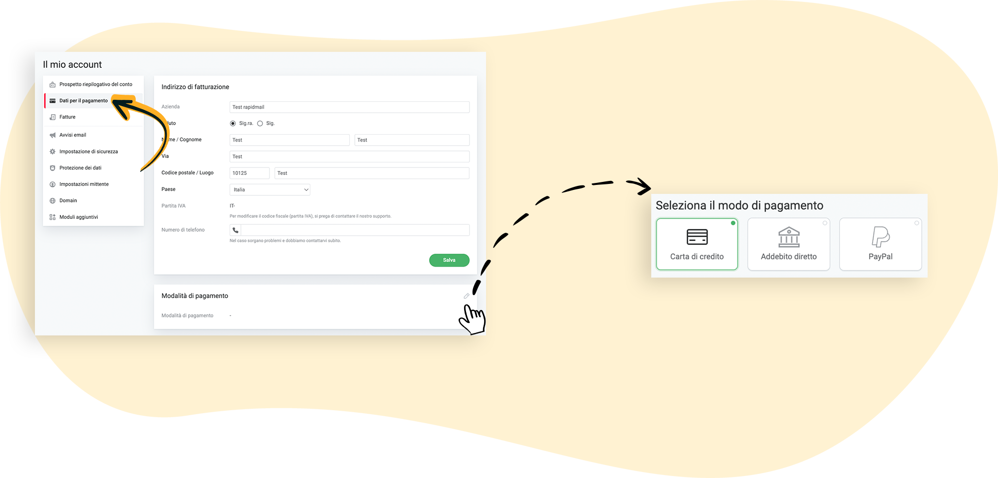 Personalizza i dati di pagamento con rapidmail