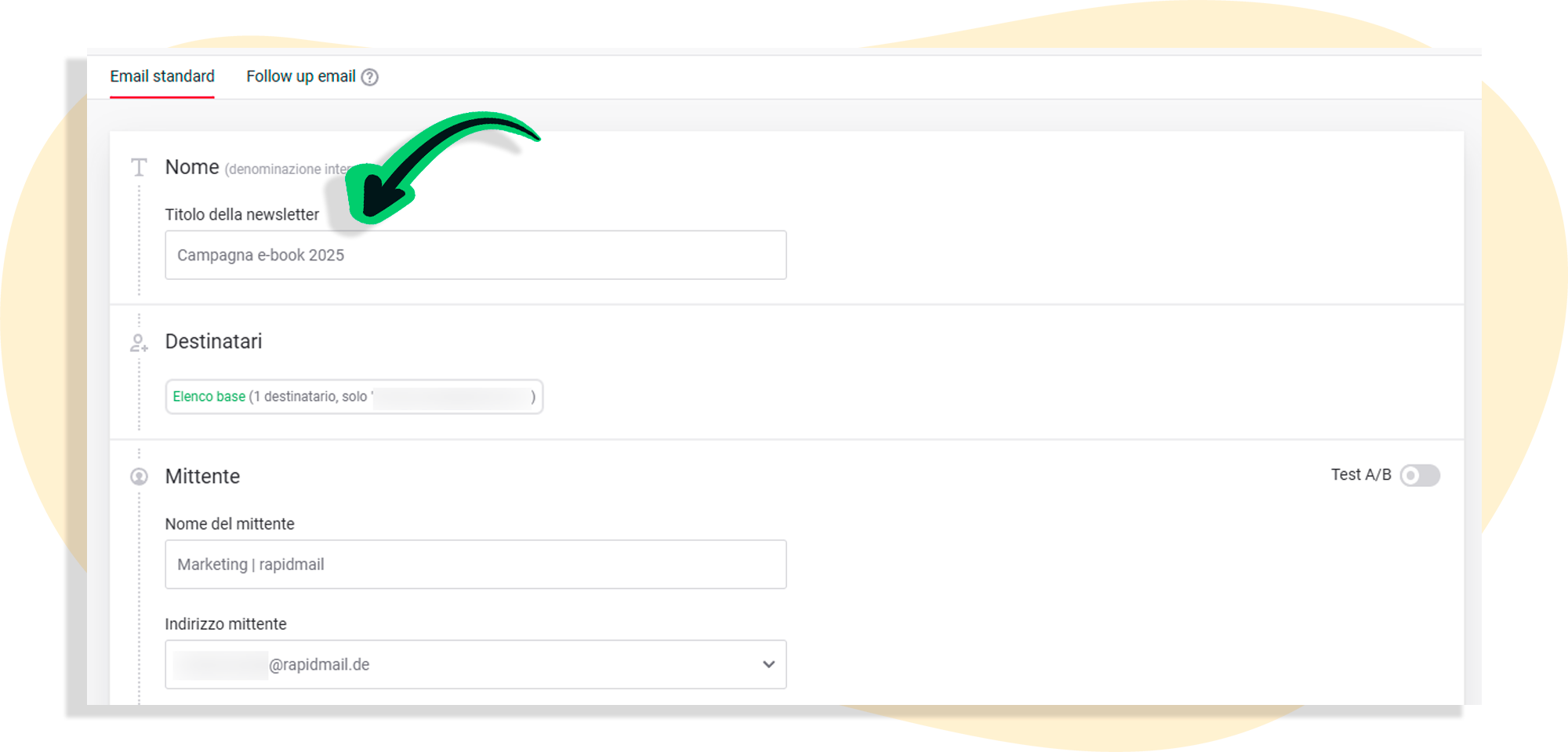 Modifica il titolo della newsletter