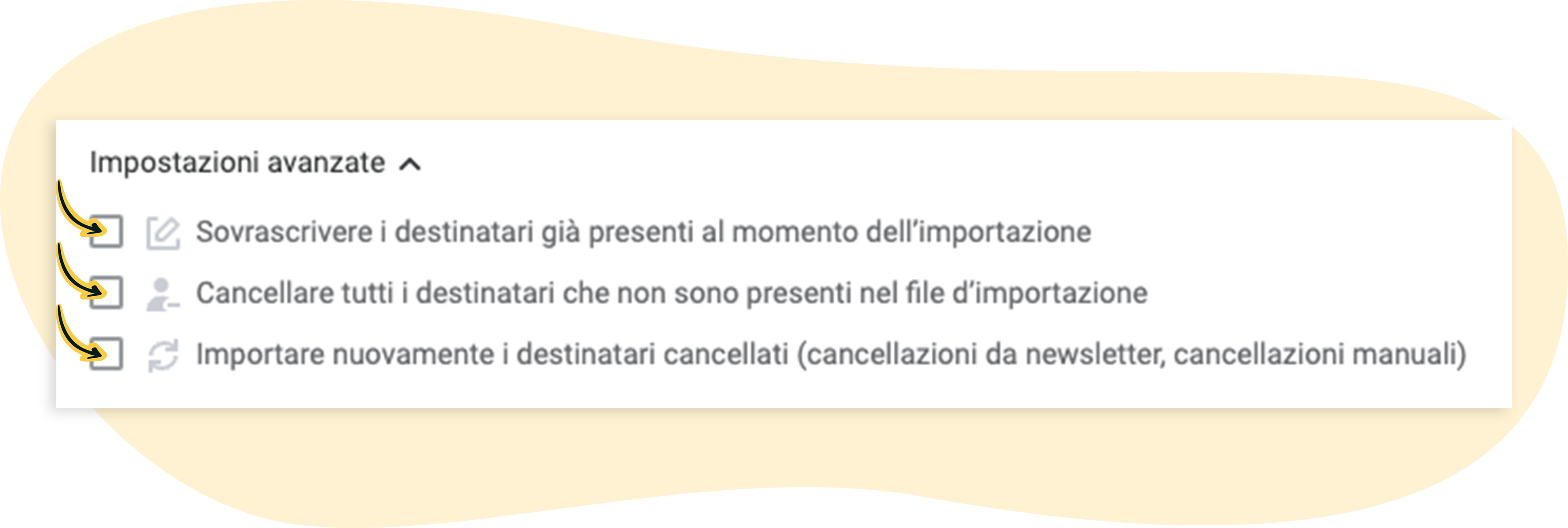 Impostazioni avanzate per l'importazione dei destinatari