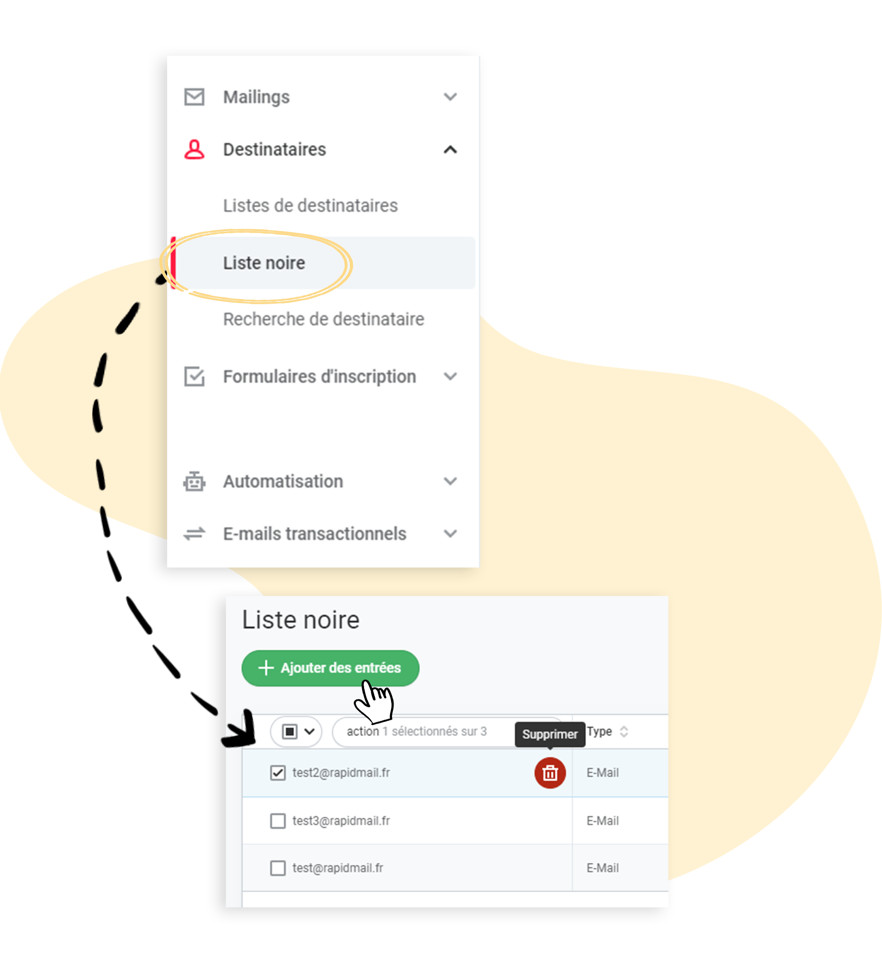 Retirer des contacts de la liste noire