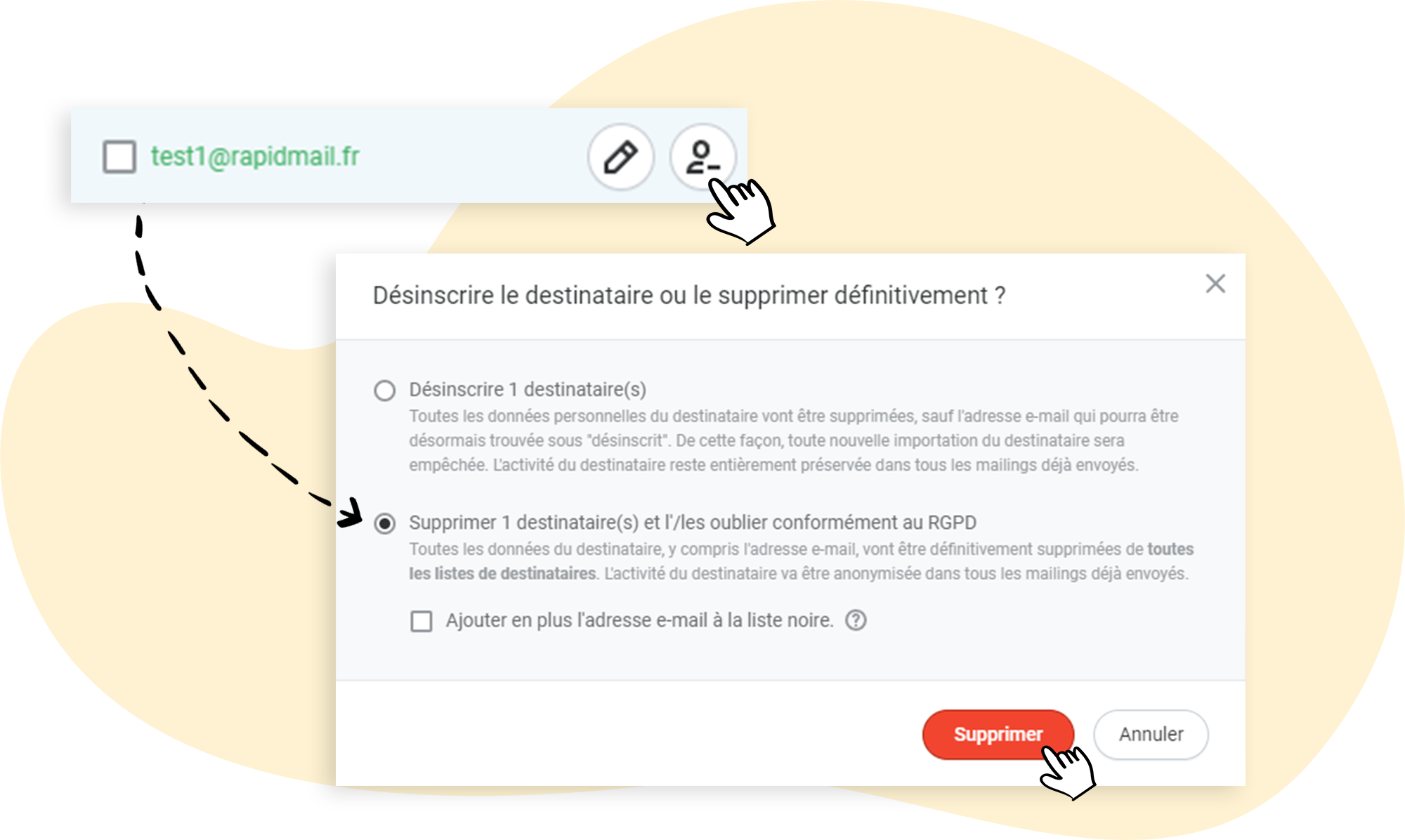 Supprimer un cintact rapidmail conformément au RGPD