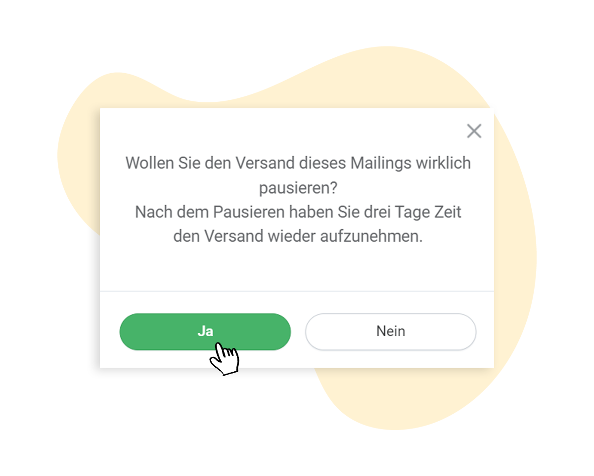 Pop-Up-Fenster: Versand pausieren bestÃ¤tigen